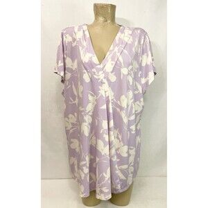 Lane Bryant Shirt Plus Size 22 24 56” V Neck Short Sleeve Light Purple White